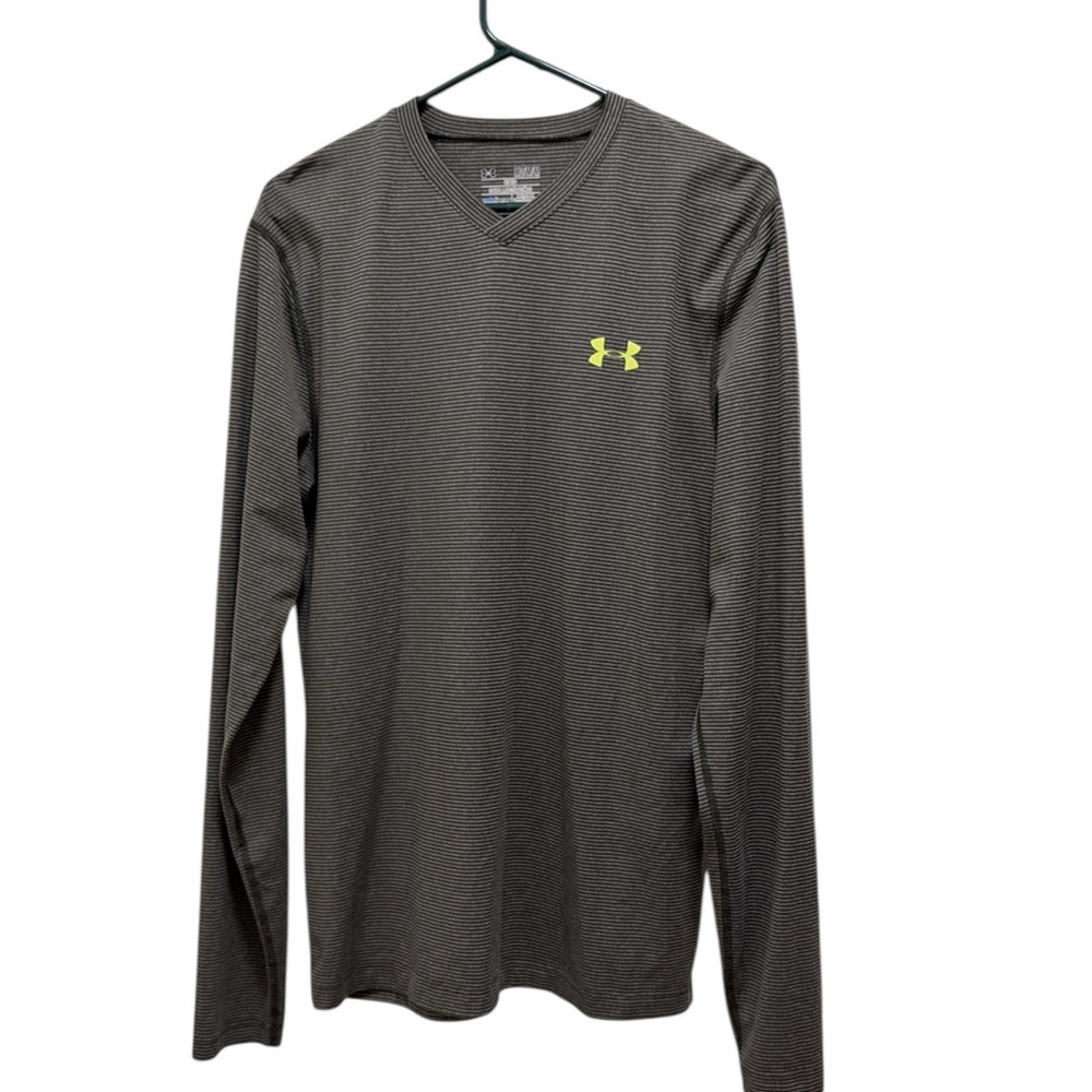 Under Armour Coldgear Fitted Jersey M Dark Green and Grey Pinstripes